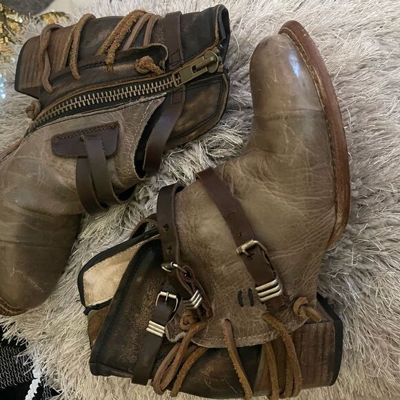 Sz 9 freebird crue grey black multi ankle boot/bootie moto lace - Picture 8 of 9